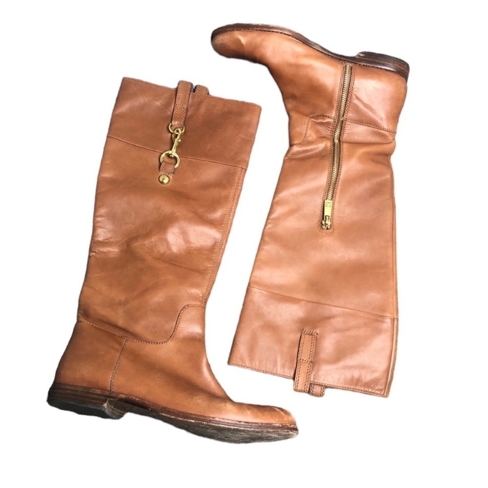COACH Martta Tall Tan Leather Riding Boots in Cinnamon Size 7.5 - Picture 2 of 8